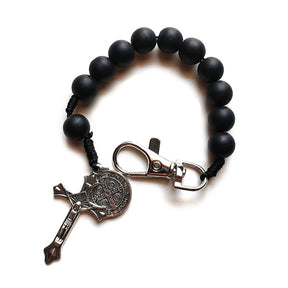 Knights Templar Commandery Bracelet - Saint Benedict Black Glass Beads