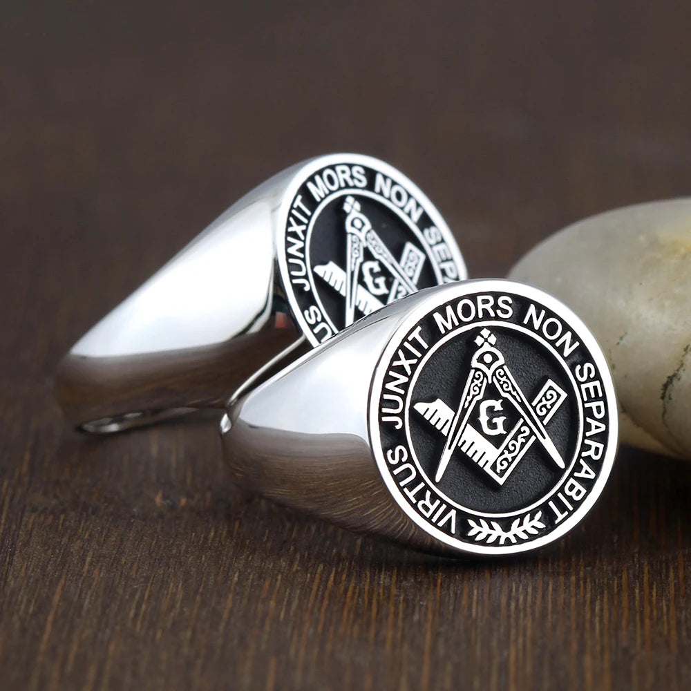 Master Mason Blue Lodge Ring – S&amp;C G Virtus Junxit Mors Non Separabit Sterling