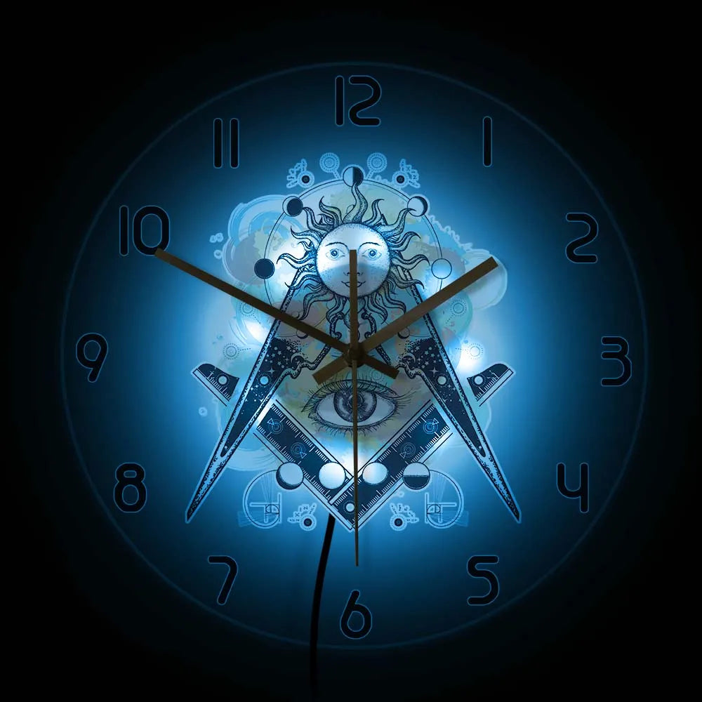 Master Mason Blue Lodge Clock - LED Printed All Seeing Eye - Bricks Masons