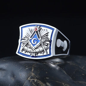 Ring der Blue Lodge für ehemalige Meister – Ring aus Sterlingsilber mit Winkelmaß und Zirkel (Quadrant G)
