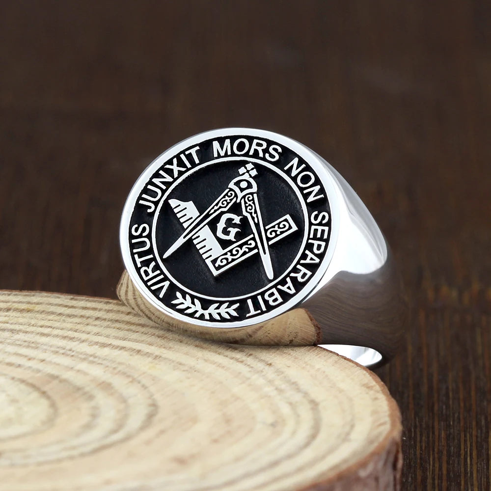 Master Mason Blue Lodge Ring – S&amp;C G Virtus Junxit Mors Non Separabit Sterling