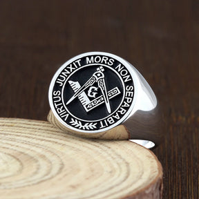 Master Mason Blue Lodge Ring – S&amp;C G Virtus Junxit Mors Non Separabit Sterling