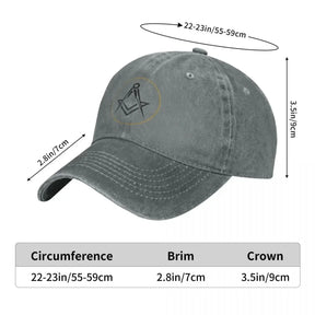 Master Mason Blue Lodge Baseball Cap - Black Gold Peaked Cap Gold Square Compass - Bricks Masons
