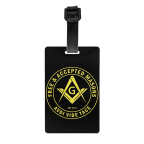 Master Mason Blue Lodge Luggage Tag -  Privacy Strap for Travel Bags - Bricks Masons