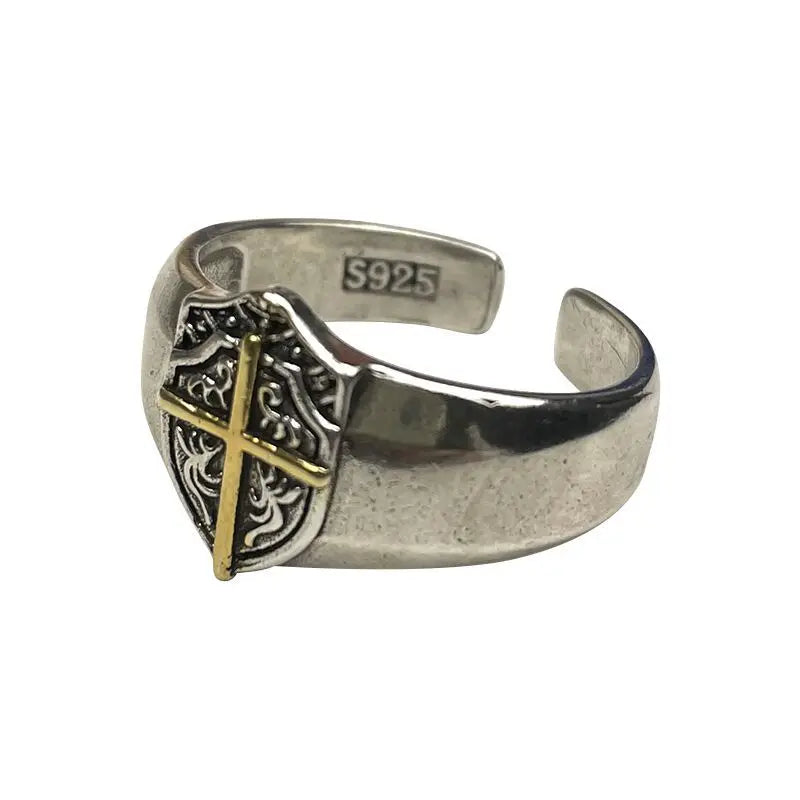 Knights Templar Commandery Ring - Shield Cross Silver Color - Bricks Masons