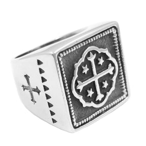 Knights Templar Ring - Saint Benedict Stainless Steel - Bricks Masons