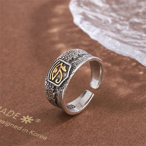 Vintage Ancient Egypt Mythology Eye of Horus Rings Men Thai Silver  Adjustable Opening Finger Ring Punk Personality Jewelry Gift - Bricks Masons