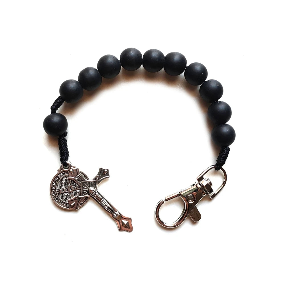 Knights Templar Commandery Bracelet - Saint Benedict Black Glass Beads