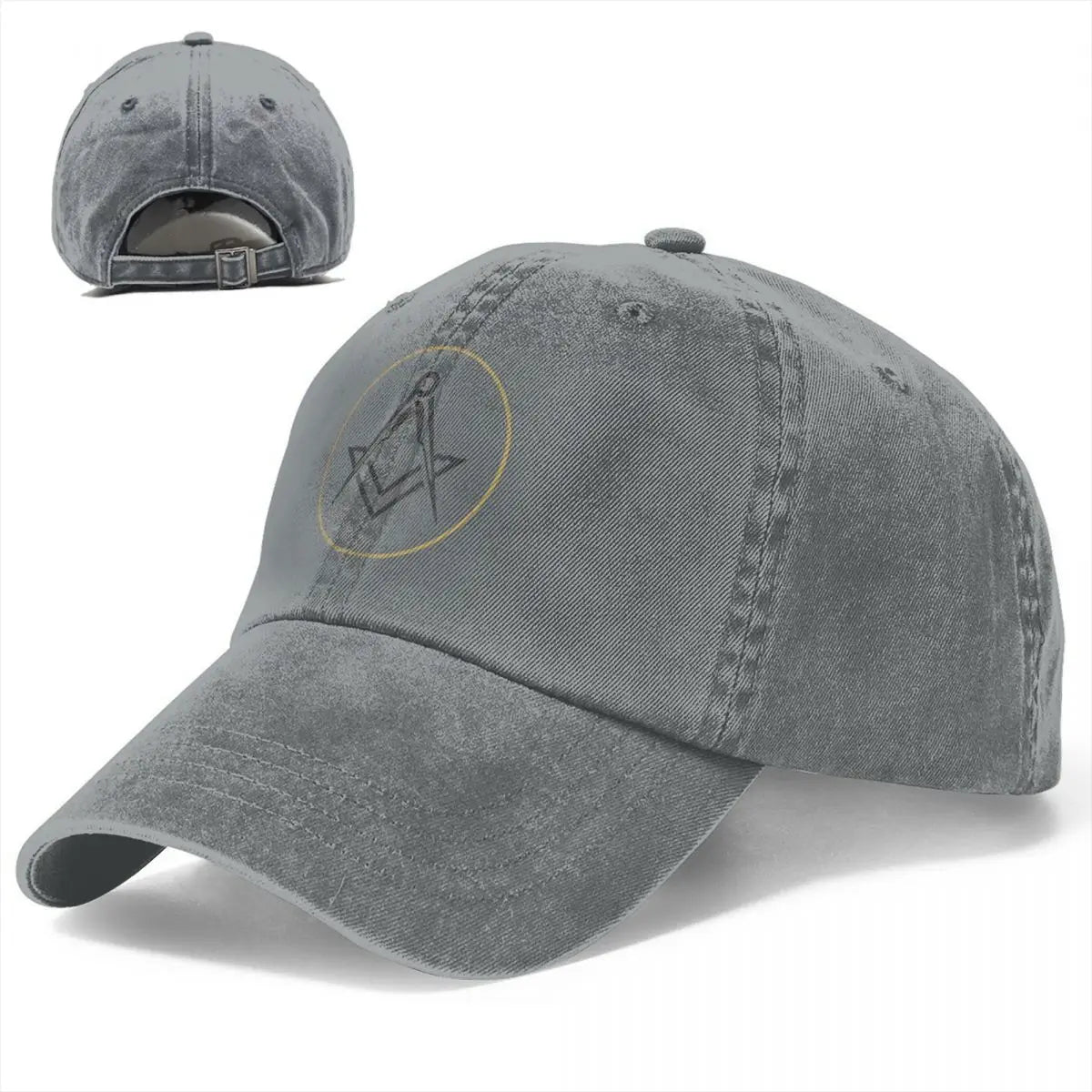 Master Mason Blue Lodge Baseball Cap - Gold Circle With Black Square & Compass