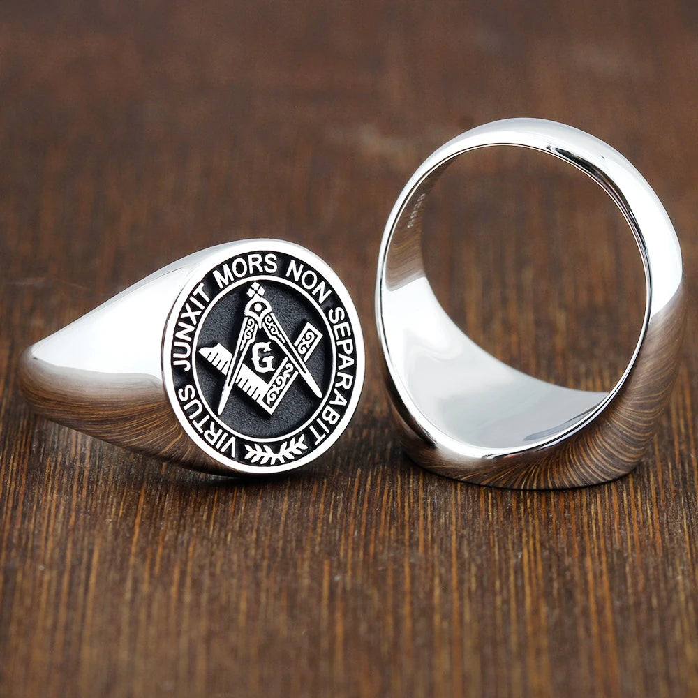 Master Mason Blue Lodge Ring – S&amp;C G Virtus Junxit Mors Non Separabit Sterling