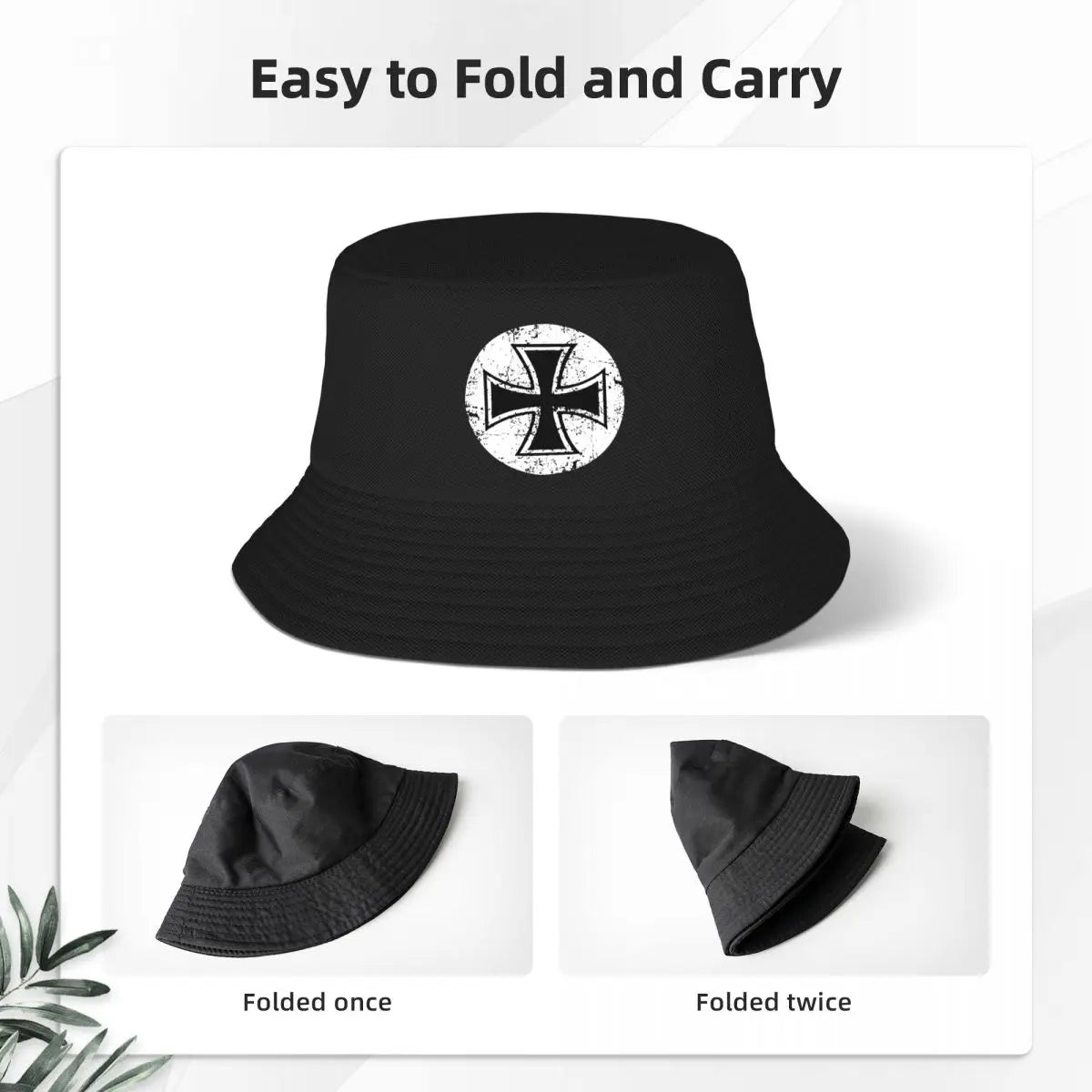 Knights Templar Commandery Bucket Hat - Black & White Cross