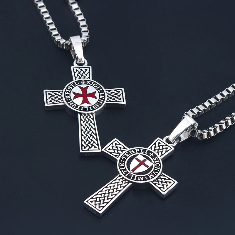 Knights Templar Necklace - Double-sided Cross Templar 925 Silver - Bricks Masons