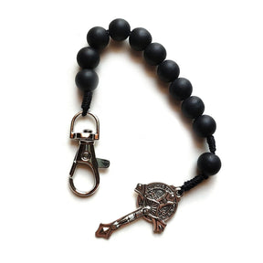 Knights Templar Commandery Bracelet - Saint Benedict Black Glass Beads