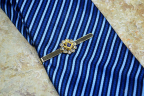 Master Mason Blue Lodge Tie Bar - Gold Plated Rhinestone Square And Compass G