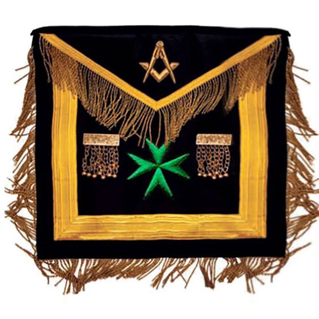 Very Worshipful Malta Regulation Apron - Black with Green Maltese Cross