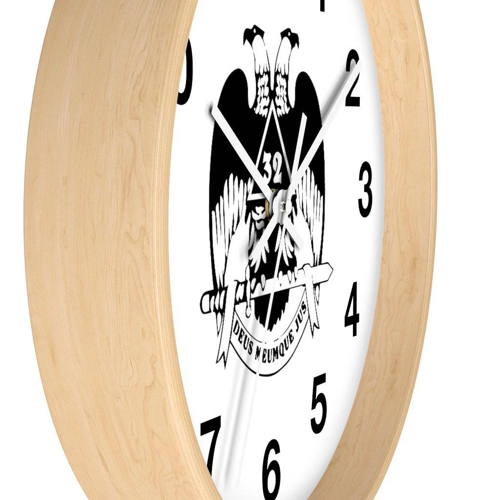 32nd Degree Scottish Rite Clock - Wings Down Wooden Frame