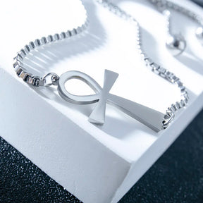 Ancient Egypt Bracelet - Ankh Cross Stainless Steel - Bricks Masons