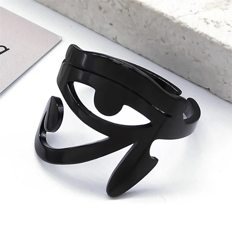 Ancient Egypt Ring - Egypt Eye of Horus Adjustable Stainless Steel Black Color - Bricks Masons
