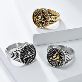 Ancient Egypt Ring - Triangular Pyramid Stainless Steel - Bricks Masons