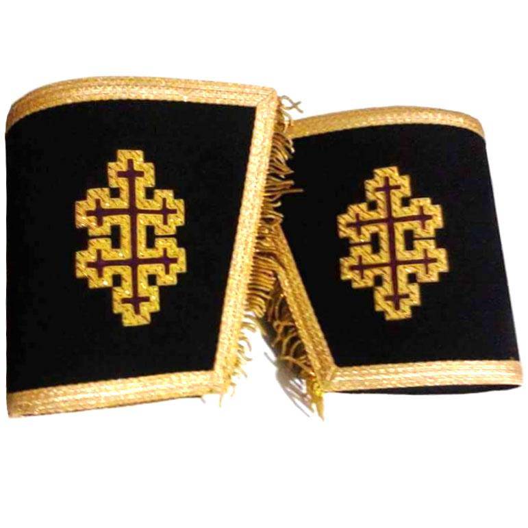 33rd Degree Scottish Rite Cuff - Black with Cross Bullion Embroidery with Fringe