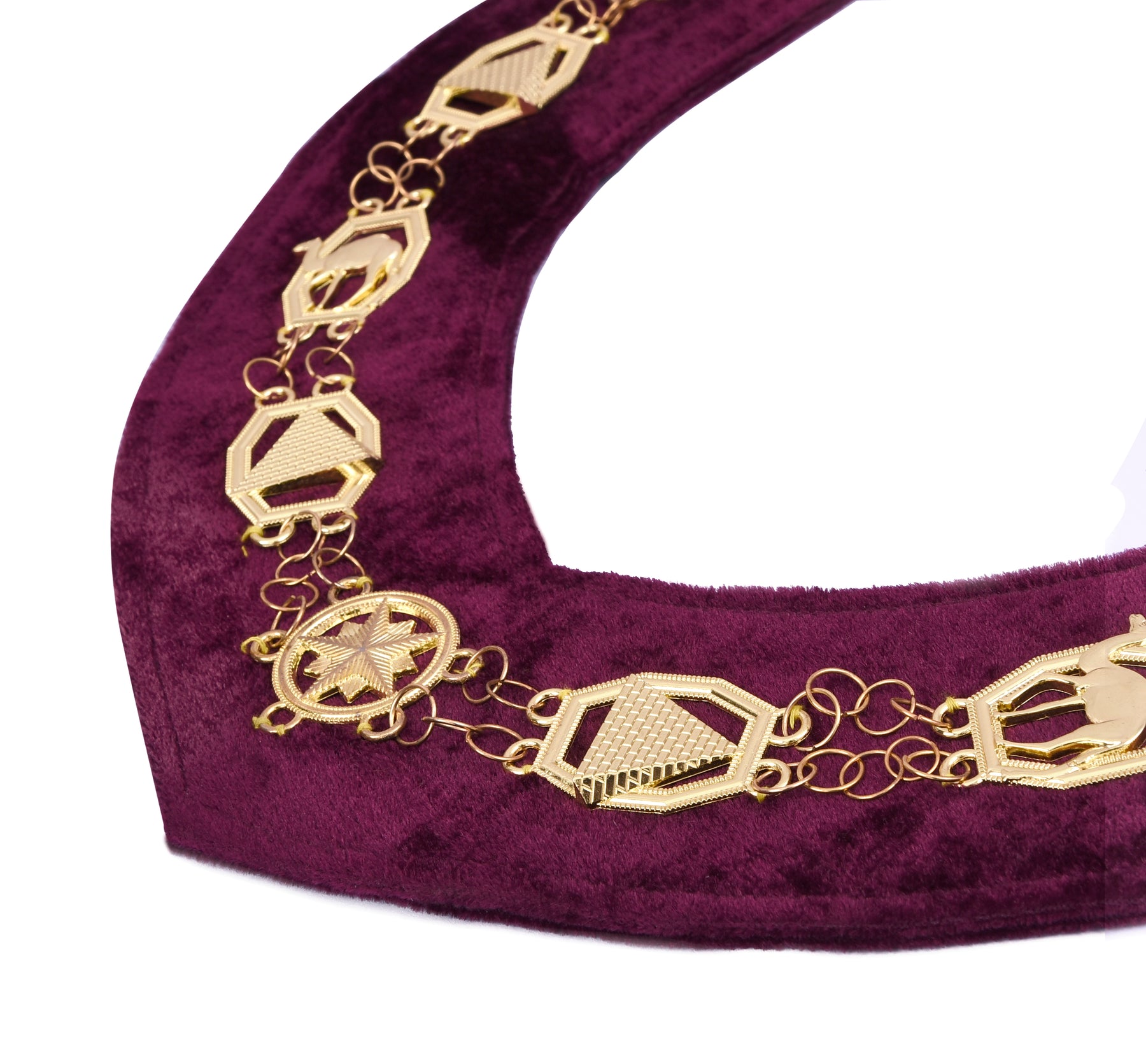 DOKO Chain Collar - Gold Plated With Burgundy Velvet - Bricks Masons