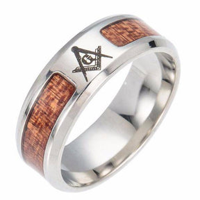 Master Mason Blue Lodge Ring - Wood Texture Stainless Steel