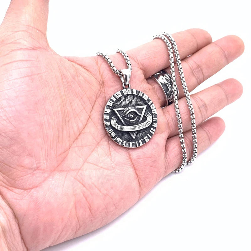 Eye Of Providence Pendant - 316L Stainless Steel Round Shape - Bricks Masons