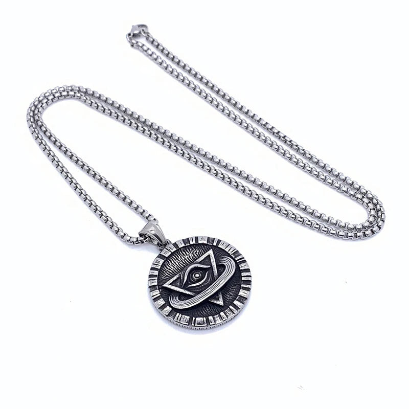 Eye Of Providence Pendant - 316L Stainless Steel Round Shape - Bricks Masons