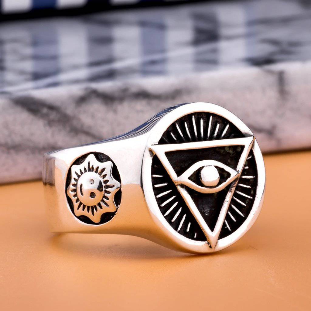 Eye Of Providence Ring - Pyramid 925 Sterling Silver - Bricks Masons