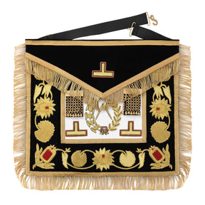 Grand Inspector Apron - Blue Velvet With Gold Hand Embroidery Bullion - Bricks Masons