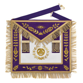 Grand Master Blue Lodge Apron - Purple Velvet Gold Bullion With Golden Braid Fringe - Bricks Masons