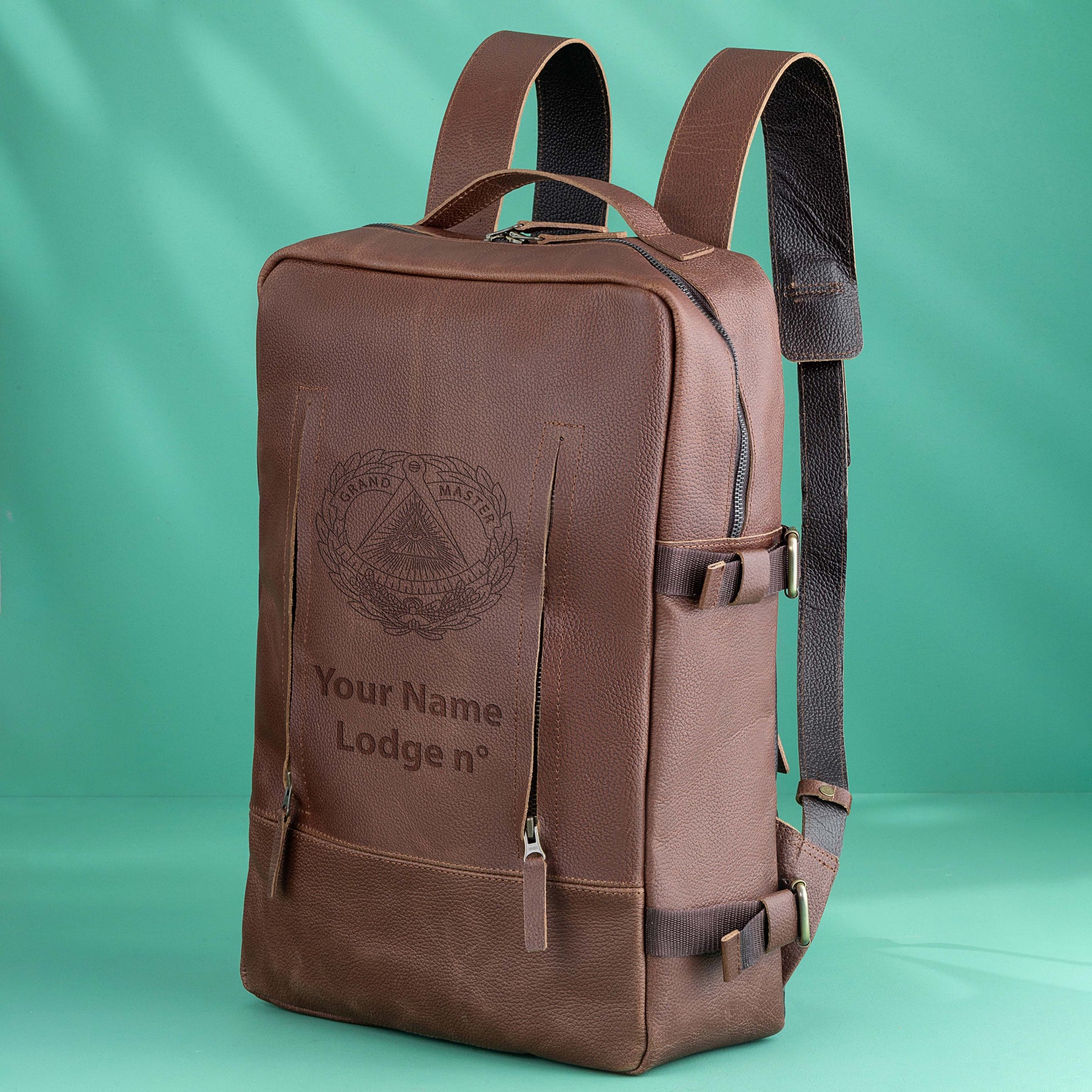 Grand Master Blue Lodge Backpack - Genuine Brown Leather - Bricks Masons