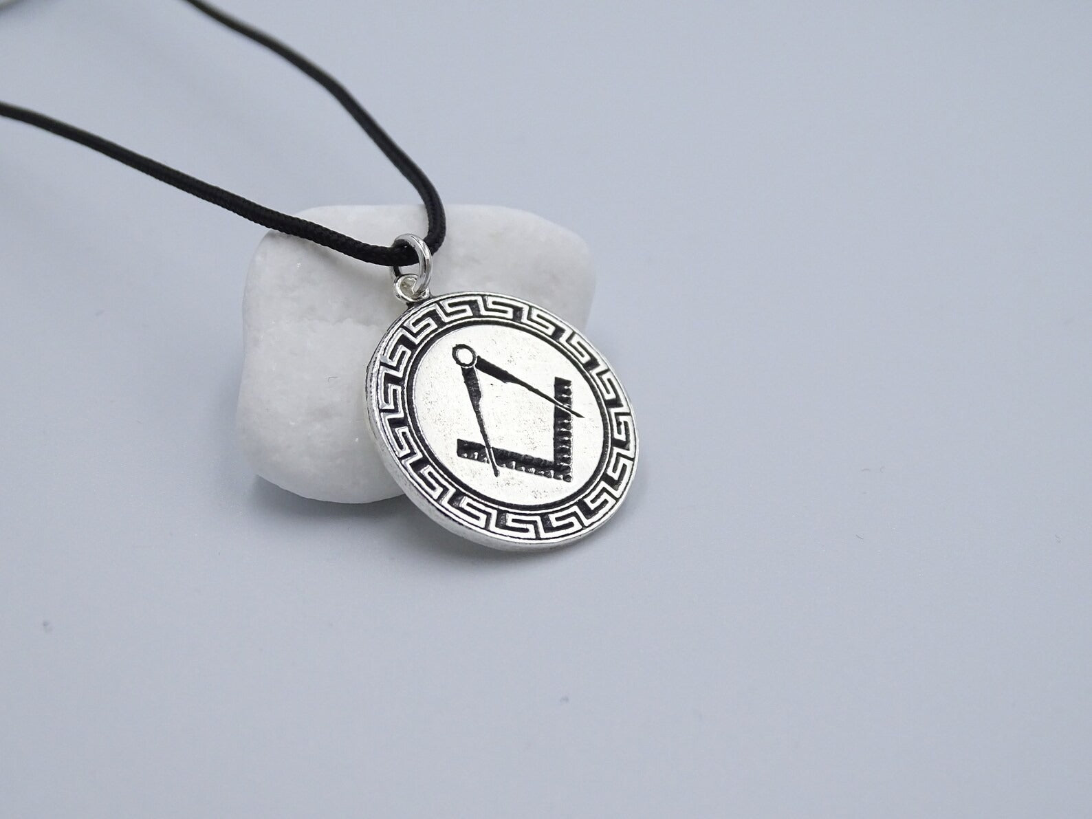 Master Mason Blue Lodge Necklace - Square & Compass Sterling Silver - Bricks Masons