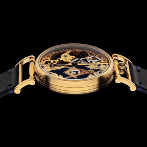 Master Mason Blue Lodge Wristwatch - Gold Skeleton Dial Intricate Detailing - Bricks Masons