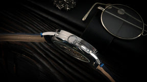 Master Mason Blue Lodge Wristwatch -  Silver Skeleton With Blue Leather Strap - Bricks Masons