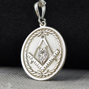 Master Mason Blue Lodge Necklace - Silver Owl With Square & Compass - Bricks Masons