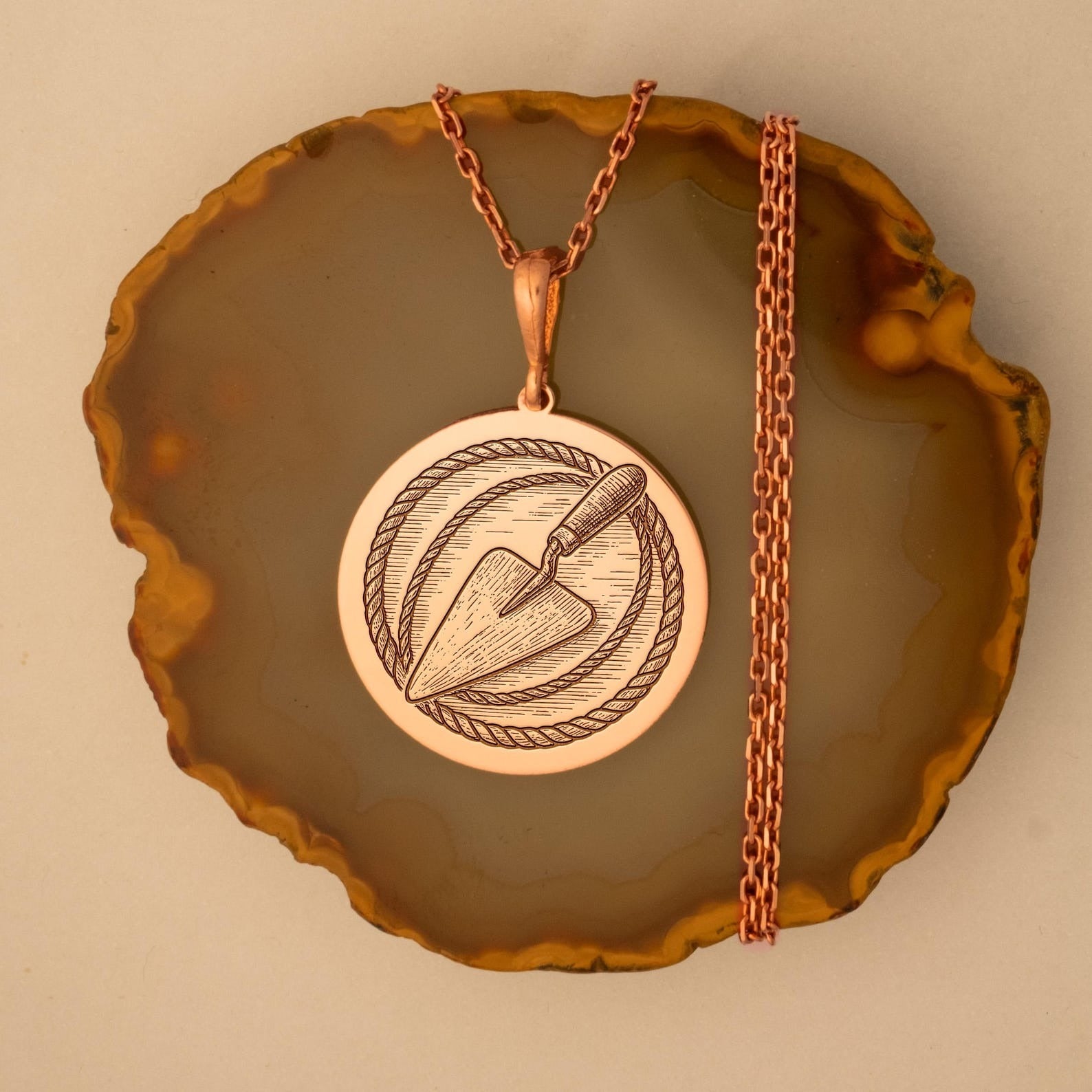 Masonic Necklace - Trowel & Rope Various Materials - Bricks Masons