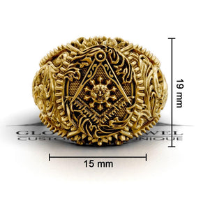 Master Mason Blue Lodge Ring - Square & Compass With Sun Various Materials - Bricks Masons
