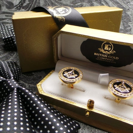 Master Mason Blue Lodge Cufflinks - Gold Crystal Luxury Gift Set - Bricks Masons