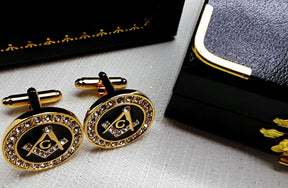 Master Mason Blue Lodge Cufflinks - Gold Crystal Luxury Set - Bricks Masons
