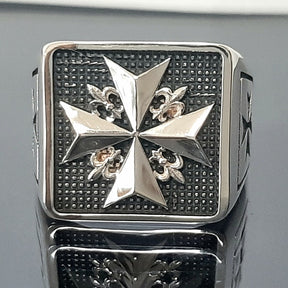 Order Of Malta Ring - Sterling silver Cross-Free Mason ring - Bricks Masons