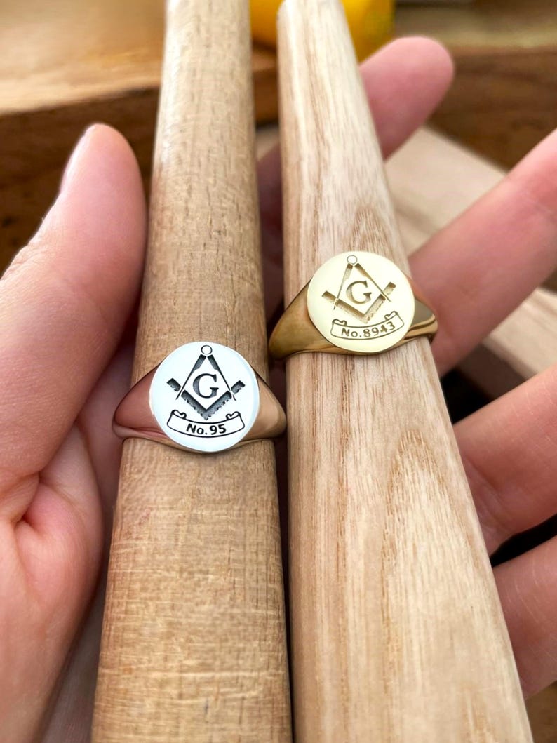 Master Mason Blue Lodge Ring - Custom Lodge Number 925 Sterling Silver - Bricks Masons