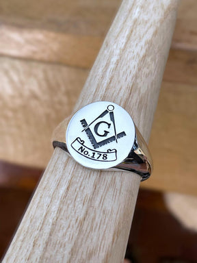 Master Mason Blue Lodge Ring - Custom Lodge Number 925 Sterling Silver - Bricks Masons