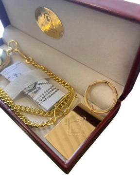 Master Mason Blue Lodge Pocket Watch - 24k Gold Clad Keyring Luxury Gift Set - Bricks Masons