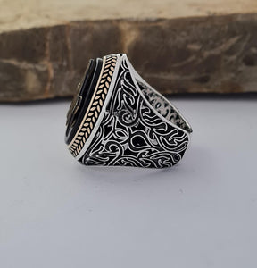 Master Mason Blue Lodge Ring - Handmade Sterling Silver Onyx - Bricks Masons