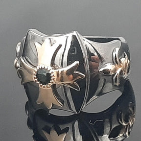 Knights Templar Ring - Gold Plated Cross Sterling Silver & Blue Sapphire - Bricks Masons