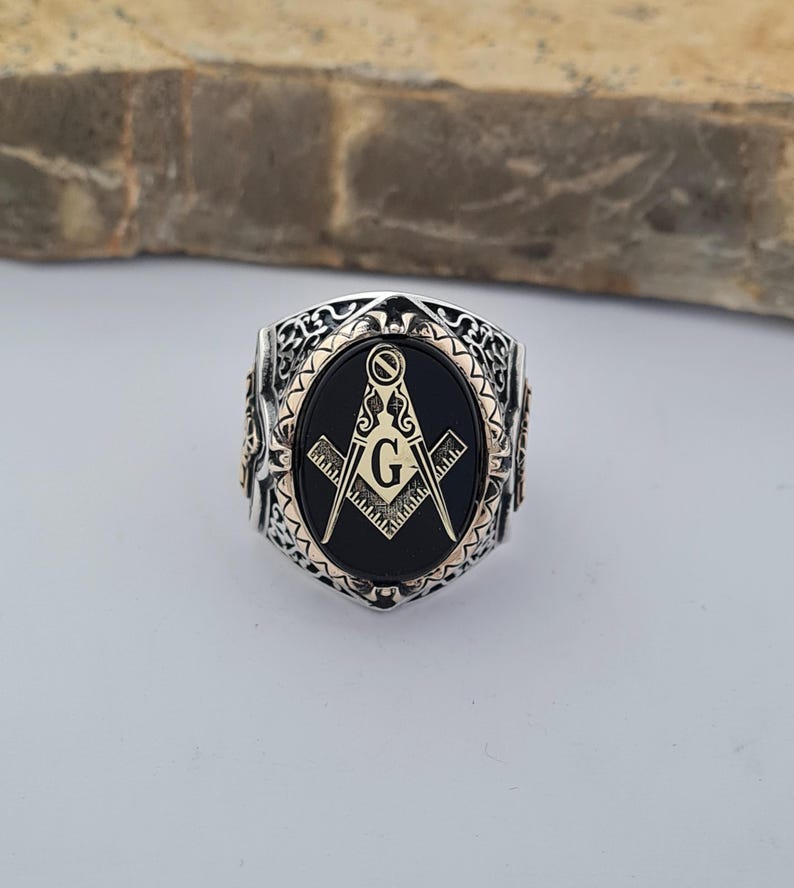 Master Mason Blue Lodge Ring - Sterling Silver Onyx - Bricks Masons