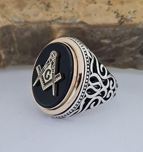Master Mason Blue Lodge Ring - Sterling Silver Onyx - Bricks Masons