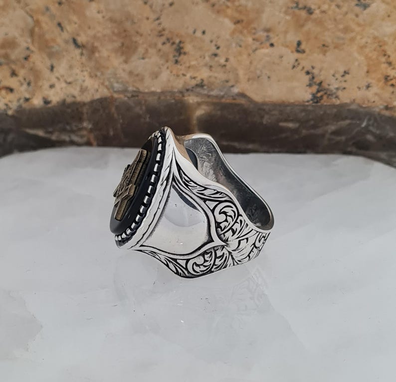 Master Mason Blue Lodge Ring - Handmade Sterling Silver Masonic Ring: Black Onyx - Bricks Masons