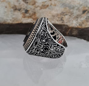 Master Mason Blue Lodge Ring - Handmade Sterling Silver Garnet-red zircon - Bricks Masons